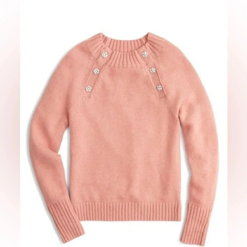 J Crew Sweater With Jeweled Buttons lamb wool blend dusty pink size XS